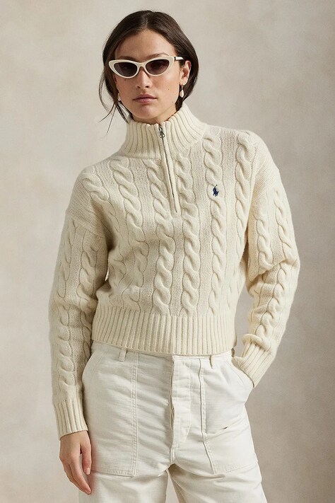 Polo Ralph Lauren sweter wełniany damski kolor biały z półgolfem 211972130