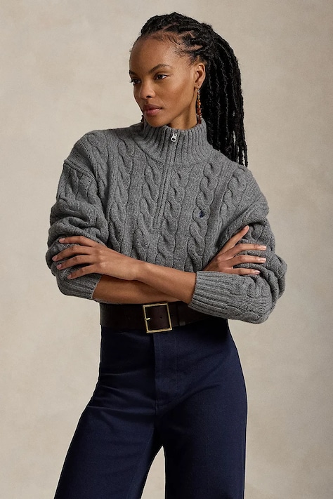 Polo Ralph Lauren sweter damski wełniany szary 211972130