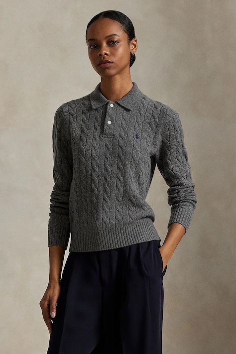 Vlnený sveter Polo Ralph Lauren šedá farba, ľahký, 211972132