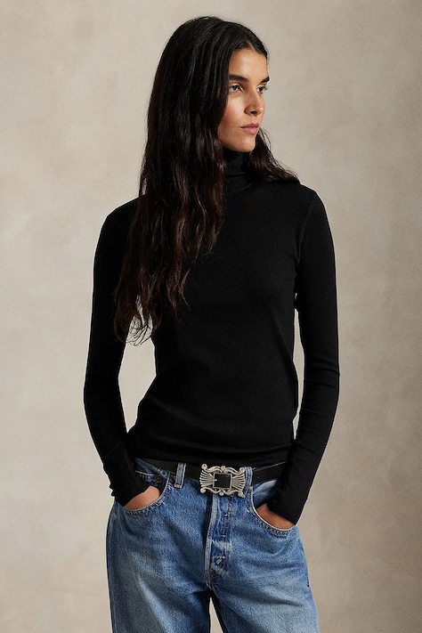 Polo Ralph Lauren pulover culoarea negru, light, cu guler, 211976982