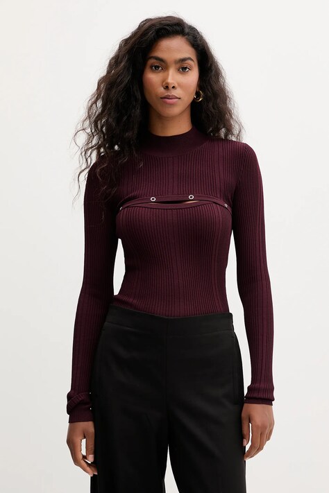 Пуловер Patrizia Pepe в лилаво от лека материя с ниско поло 8K0329 K280