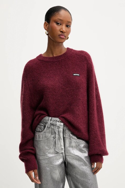 Rotate sweter z dodatkiem wełny 0 damski kolor bordowy lekki 1145652734