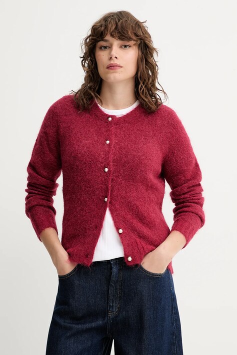 MUNTHE cardigan din lână POVILLA culoarea bordo, 252160025272