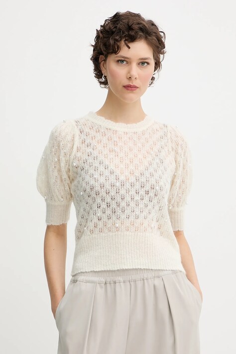 MUNTHE sweter wełniany POPTA damskie kolor beżowy lekki 252161925274