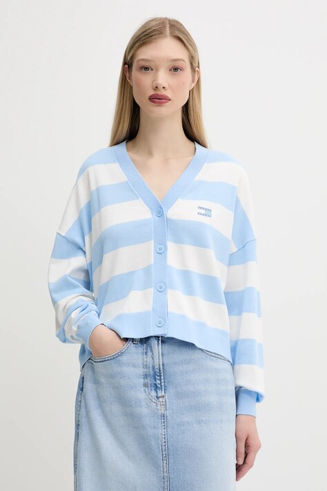 Βαμβακερή ζακέτα Tommy Jeans γυναικεία, χρώμα: μπλε, DW0DW20968