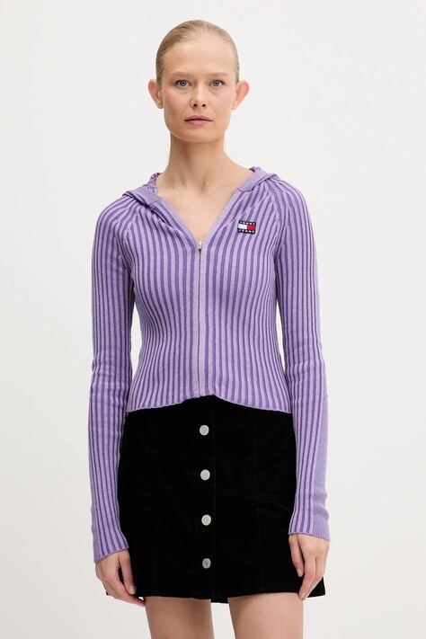 Kardigan Tommy Jeans dámský, fialová barva, DW0DW20974