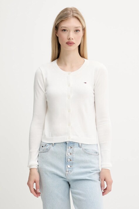 Хлопковый кардиган Tommy Jeans цвет белый лёгкий DW0DW20976