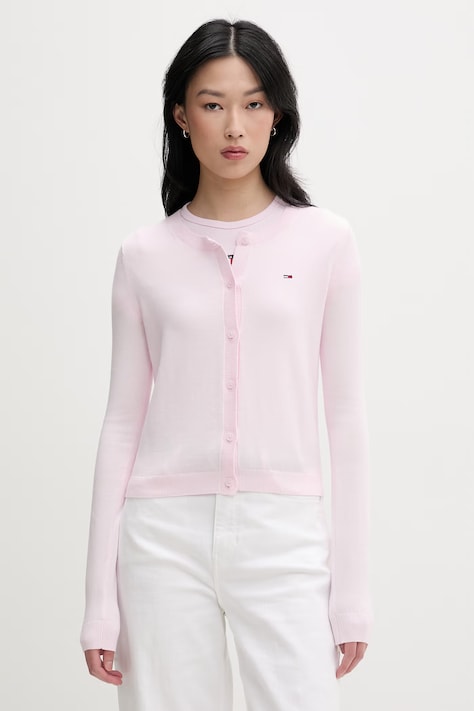Tommy Jeans kardigan damski bawełniany różowy DW0DW20976