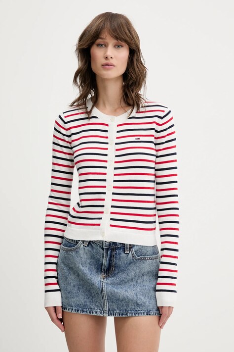 Памучна жилетка Tommy Jeans дамска в червено от лека материя DW0DW20976