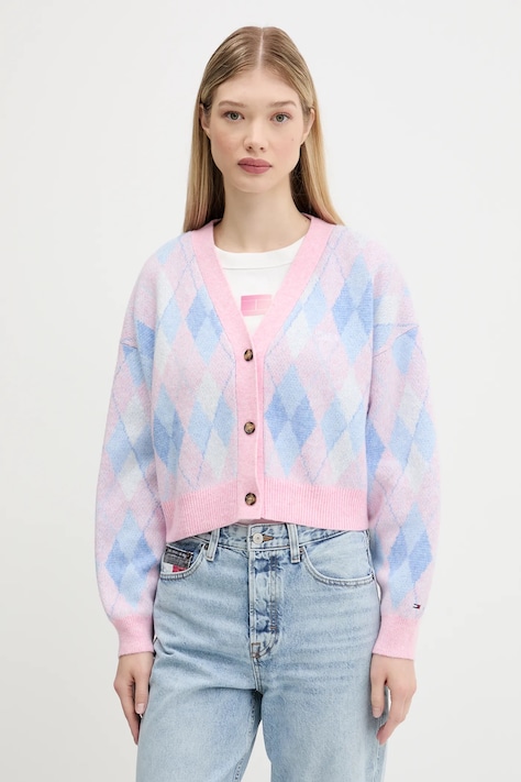 Tommy Jeans kardigan damski kolor niebieski DW0DW21180
