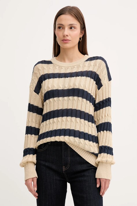 Tommy Hilfiger sweter lniany damski kolor beżowy lekki WW0WW44481