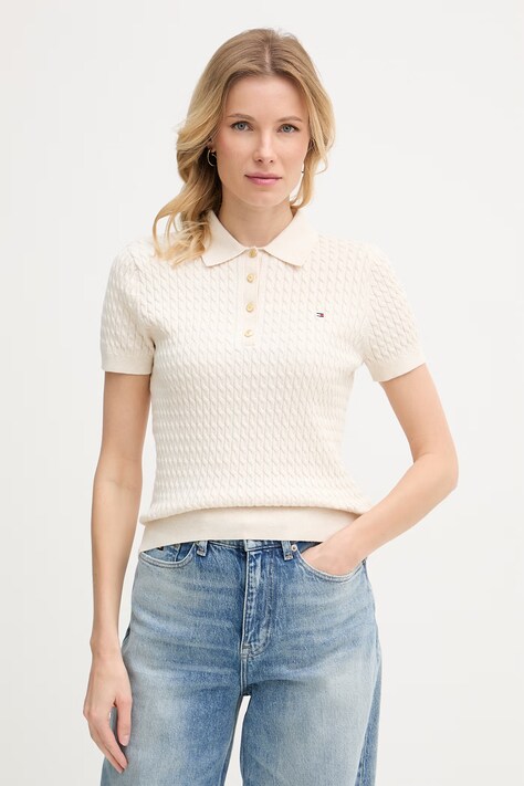 Tommy Hilfiger polo swetrowe damskie bawełniane beżowe WW0WW41474
