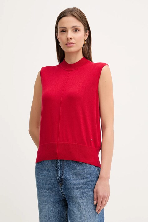 Vesta ze směsi hedvábí Tommy Hilfiger červená barva, WW0WW45651