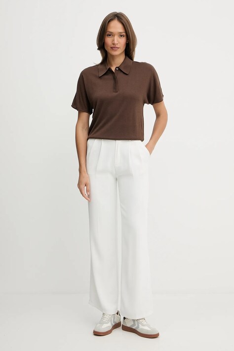 Tommy Hilfiger polo z domieszką jedwabiu damski kolor brązowy WW0WW45652