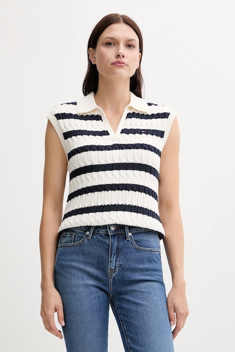 Бавовняна жилетка Tommy Hilfiger колір бежевий легка WW0WW45655