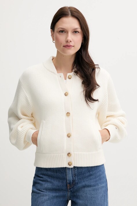 Tommy Hilfiger kardigan bawełniany damski kolor beżowy ciepły WW0WW45692