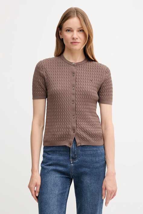 Bombažna jopica Tommy Hilfiger ženska, rjava barva, WW0WW45707