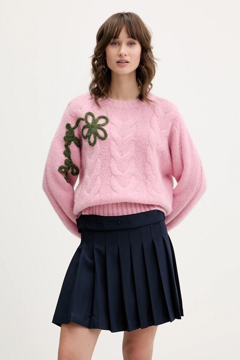 Stine Goya sweter z dodatkiem wełny 0 damski kolor różowy ciepły SG-AW25-K050-2418