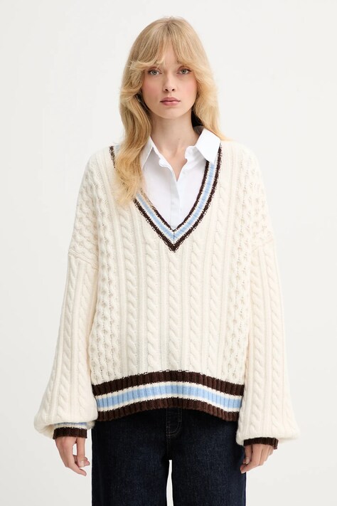Gestuz sweter wełniany damski kolor beżowy ciepły 10910535