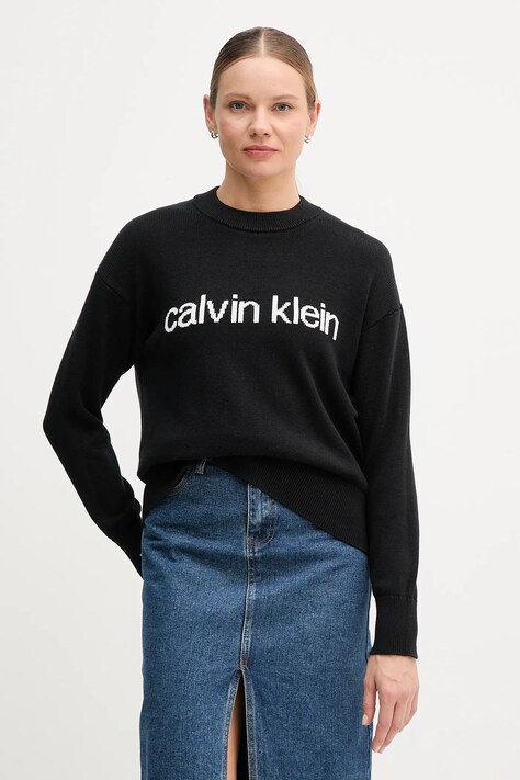 Calvin Klein Jeans sweter bawełniany damski kolor czarny lekki LV047C311G