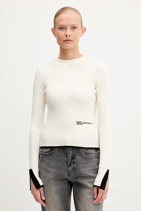 Karl Lagerfeld Jeans sweter damski kolor beżowy lekki A3W18006