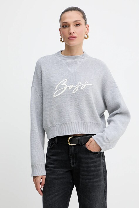 BOSS Orange sweter bawełniany damski kolor szary 50543979