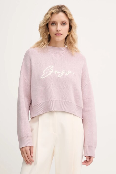 BOSS Orange sweter bawełniany damski kolor różowy 50543979