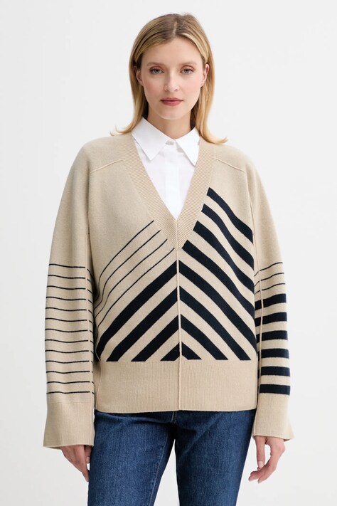BOSS sweter wełniany damski kolor beżowy lekki 50542884