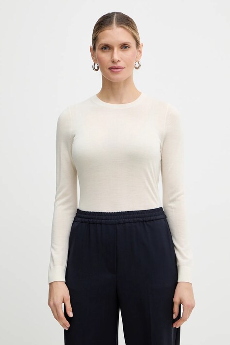 BOSS sweter wełniany Ferpina damski kolor beżowy lekki 50544987