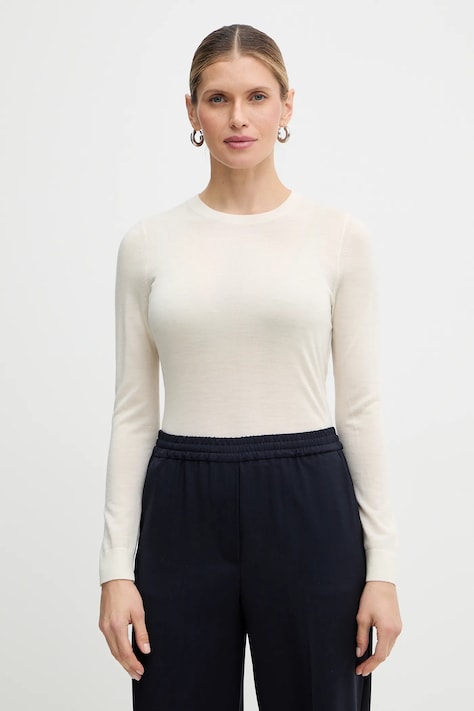 BOSS sweter wełniany Ferpina damski kolor beżowy lekki 50544987