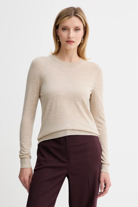 BOSS sweter wełniany damski kolor beżowy lekki 50544987