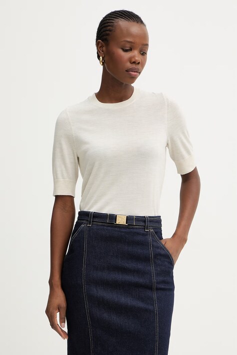 BOSS t-shirt wełniany Farbella kolor beżowy 50544996