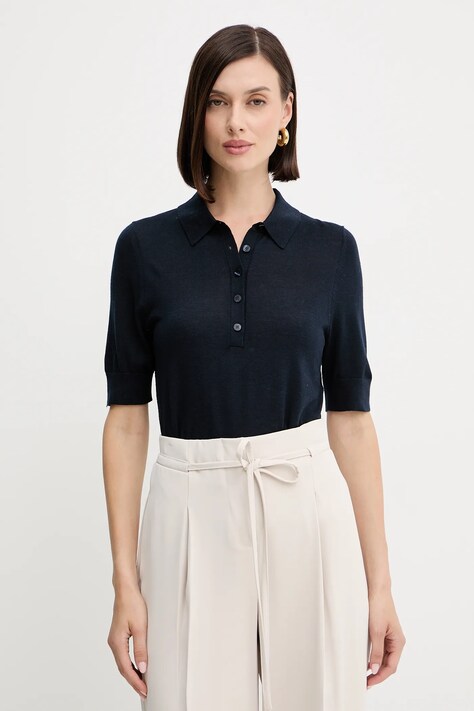 BOSS polo din lână culoarea bleumarin, 50545015