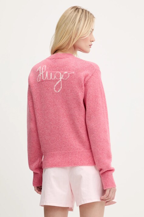 HUGO pulover de lână culoarea roz, 50545092