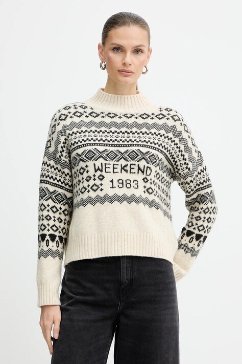 Weekend Max Mara sweter z dodatkiem wełny BRIOSO damski kolor beżowy z półgolfem 2525366053600