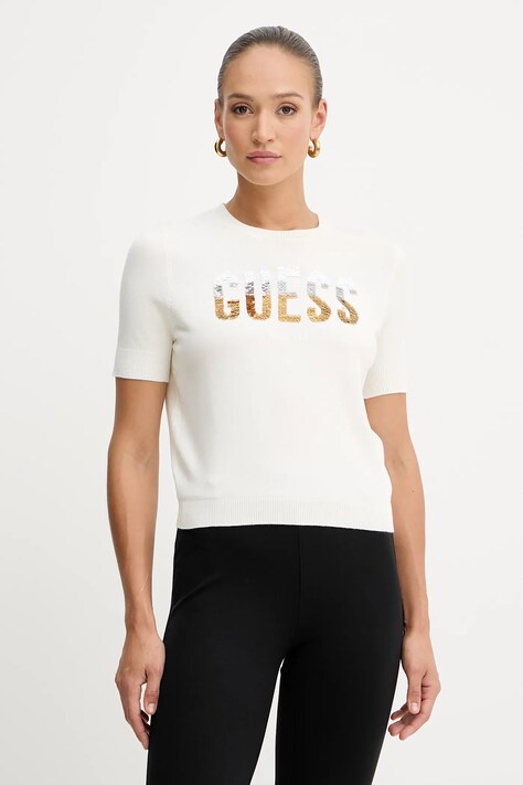 Guess t-shirt LAYLA damski kolor beżowy W5YR25 Z2NQ2