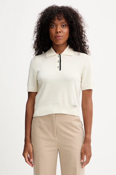Pinko polo din lână culoarea bej, 105450 A2Q9