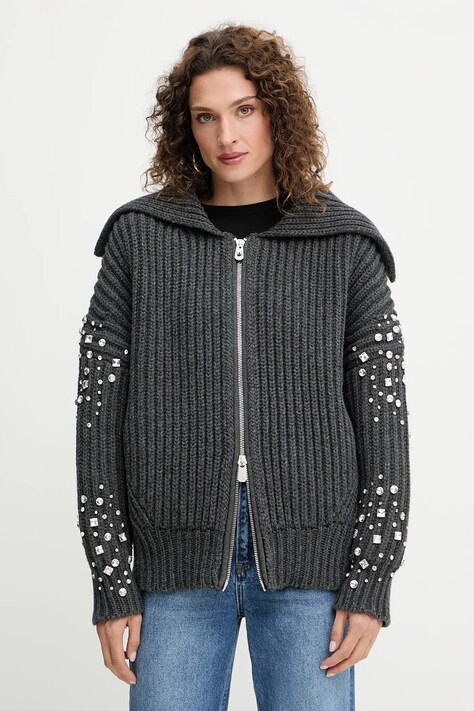 Pinko cardigan din lână culoarea gri, călduros, 105638 A2TR