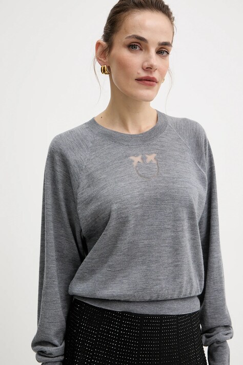 Pinko sweter damski kolor szary lekki 105417 A18M