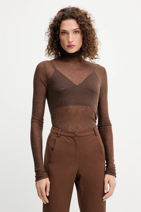 Pinko sweter damski kolor brązowy lekki z półgolfem 105821 A2PM