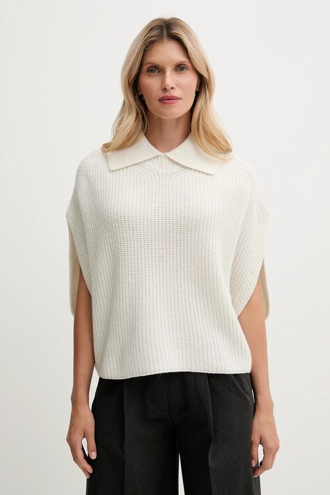 United Colors of Benetton poncho z dodatkiem wełny kolor beżowy 1344DU01K