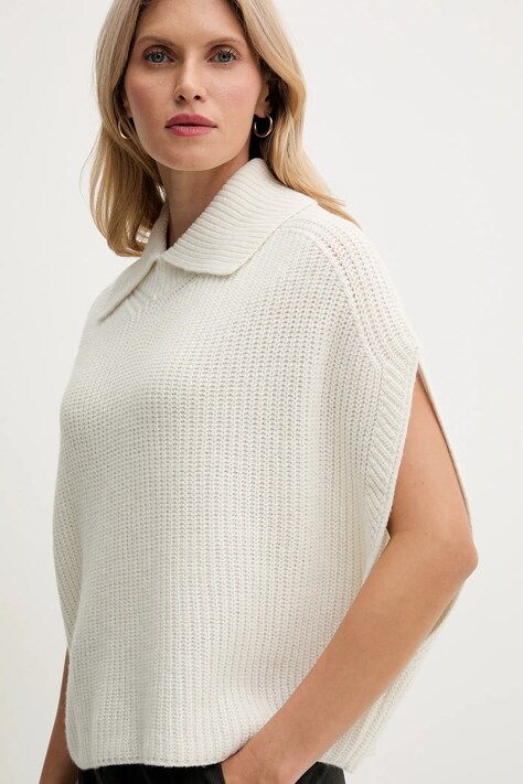 United Colors of Benetton poncho z dodatkiem wełny kolor beżowy 1344DU01K