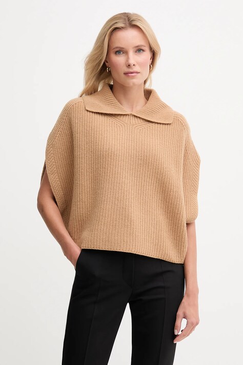 United Colors of Benetton poncho z dodatkiem wełny kolor zielony 1344DU01K
