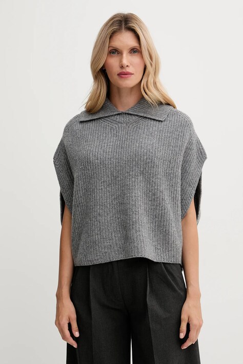 United Colors of Benetton poncho z dodatkiem wełny kolor szary 1344DU01K