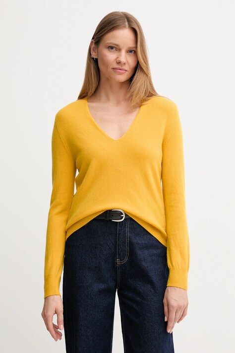 United Colors of Benetton sweter wełniany damski kolor żółty lekki 1002D401Y
