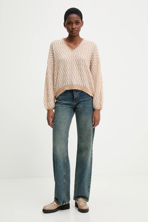 United Colors of Benetton sweter z dodatkiem wełny damski kolor beżowy lekki 1012E403C