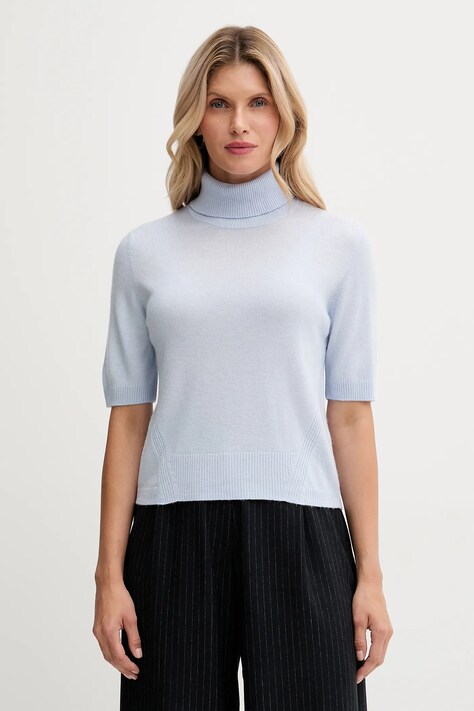 United Colors of Benetton sweter z dodatkiem wełny dziecięcy damski kolor niebieski lekki z golfem 102HD203X