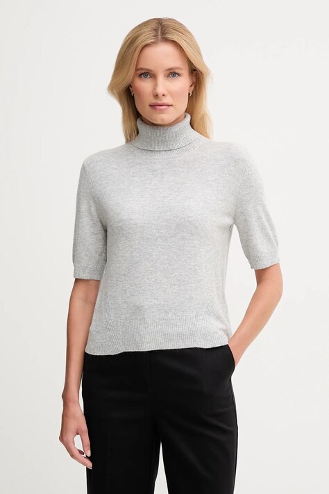 United Colors of Benetton sweter z dodatkiem wełny dziecięcy damski kolor szary lekki z golfem 102HD203X