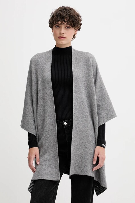 United Colors of Benetton poncho z dodatkiem wełny dwustronny damski kolor szary 112HEU01N