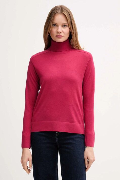 United Colors of Benetton sweter wełniany damski kolor różowy lekki z golfem 11AHD203Y